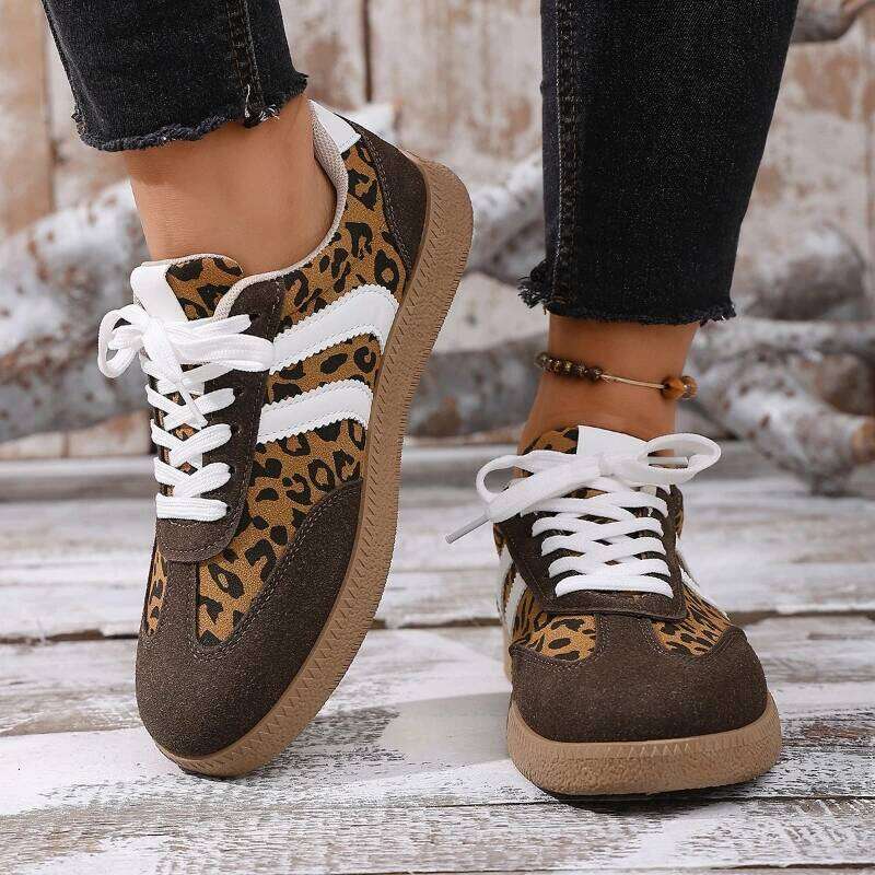 Spring 2025 new women's fashionable leopard print casual anti slip and comfortable sports shoes