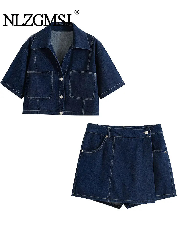 Nlzgmsj Summer Womens Casual Sets Fashion Mini Skirt Shorts Sets Denim Short Shirt Top Sets For Women Street Women Outfit 260305