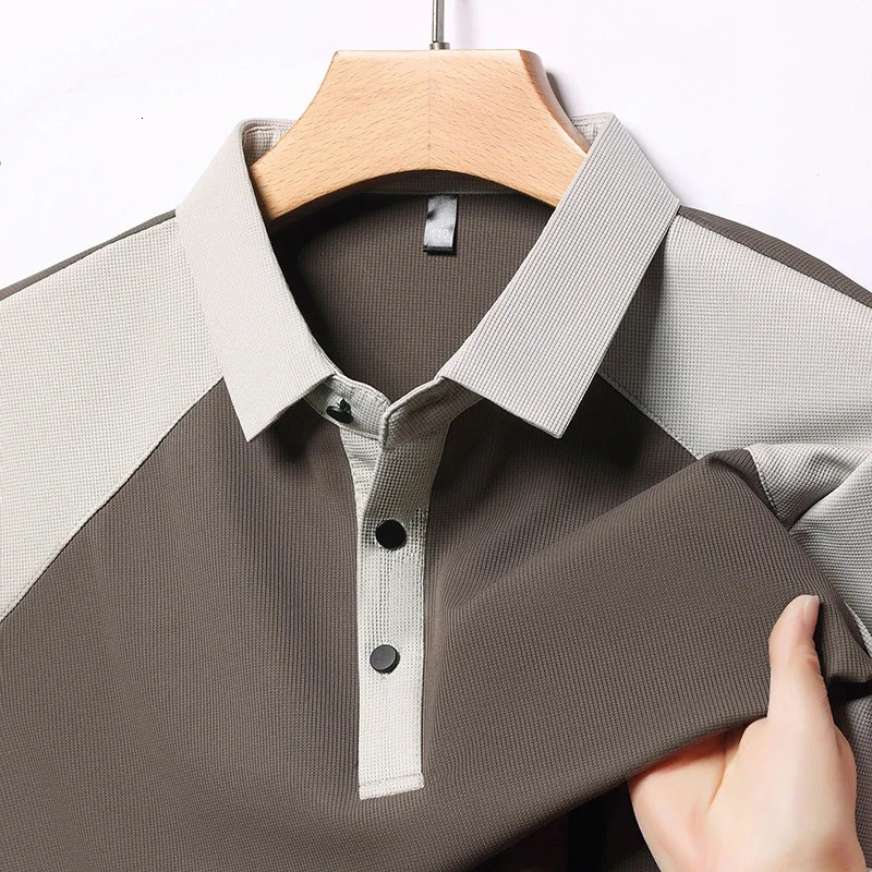 Mens Casual Fashion Splicing Short Sleeve Polo Shirt Korean Edition Summer T-shirt Comfortable Versatile Top 260304