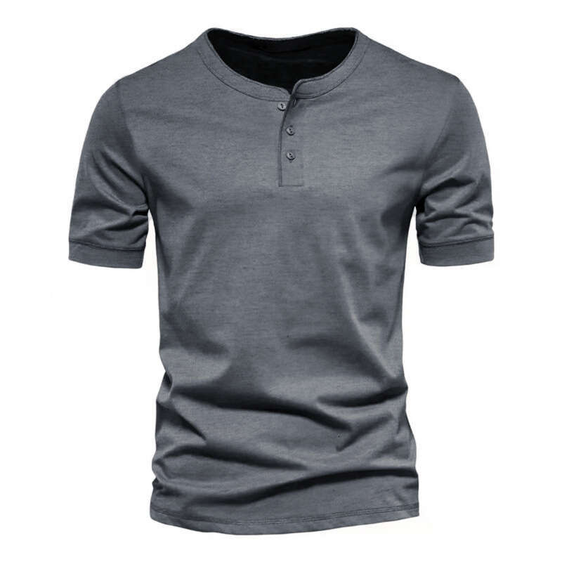 Amazon cross-border men's clothing T-shirt, Henley shirt, European and American slim-fit buttoned round-neck solid color casual sports short-slee