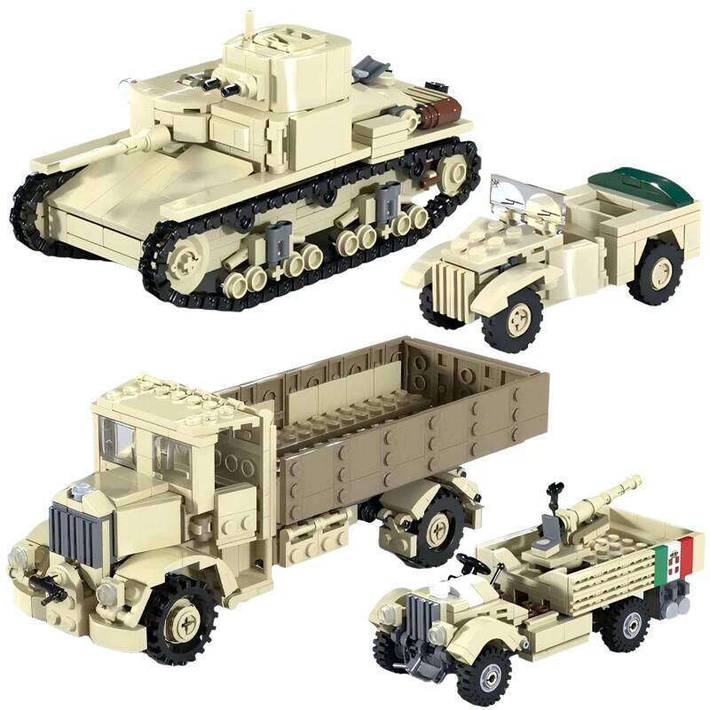 Military War Series MOC Building Blocks Toy Italian Off road Command Vehicle Automatic Cannon Truck M11-39 Medium Tank Model Z260306