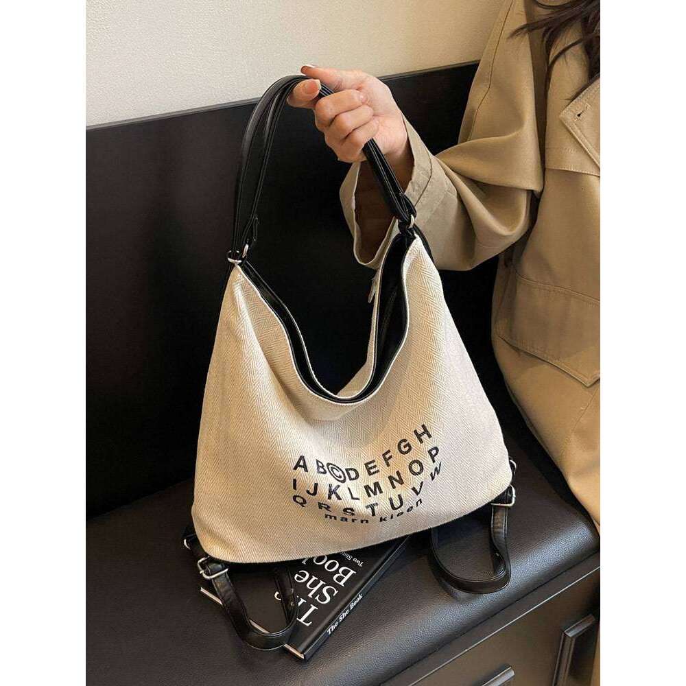 Korean Style Casual Letter Printed Large Capacity Canvas Bag New Unique Tote With Minimalist That Can Also Be Used As A Backpack XIU LAI SI