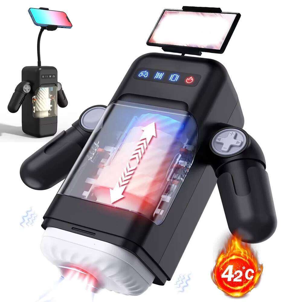 Automatic Male Thrusting Heating Masturbator Oral Cup Stroker Real Vagina Sucking Blowjob Sex Toys Vibration with Phone Holder W260305