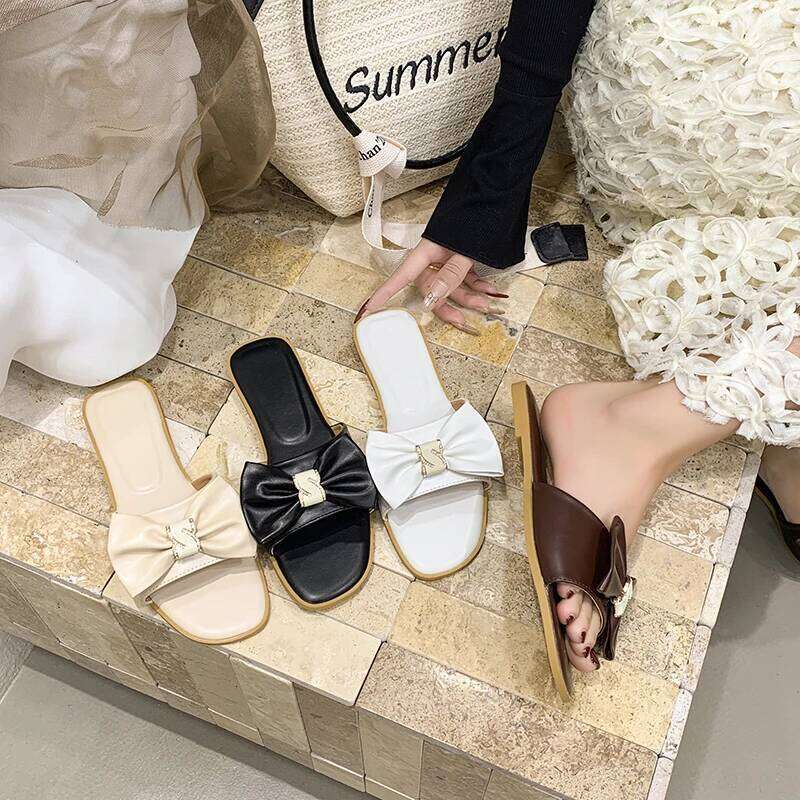 2025 Summer New Fashionable Bow Design Comfortable Outdoor Open toed Casual Flat Slippers