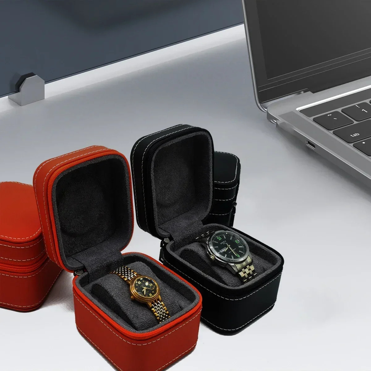 Single Watch Case PU Leather Watch Travel Case with Removable Cushion Jewelry Storage Case Organizer Portable Square Watch Box 260304