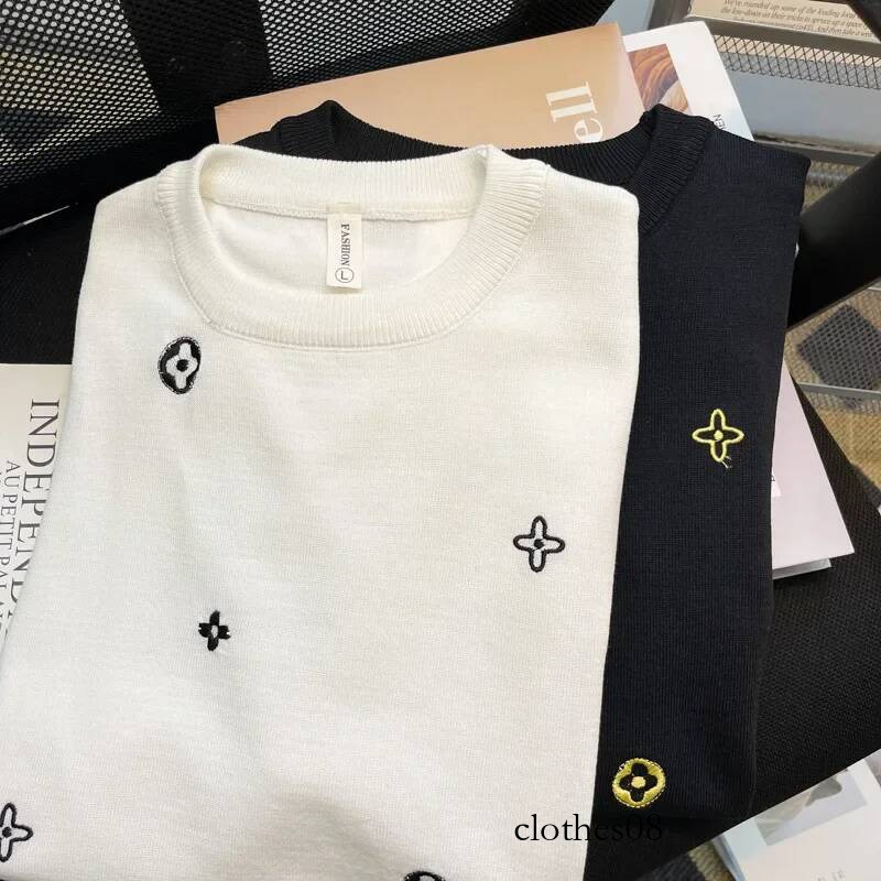 2022 Spring Summer New Men's Half Sleeve Embroidered Round Neck Ice Silk T-Shirt Trendy Knitted Base Layer Casual Style