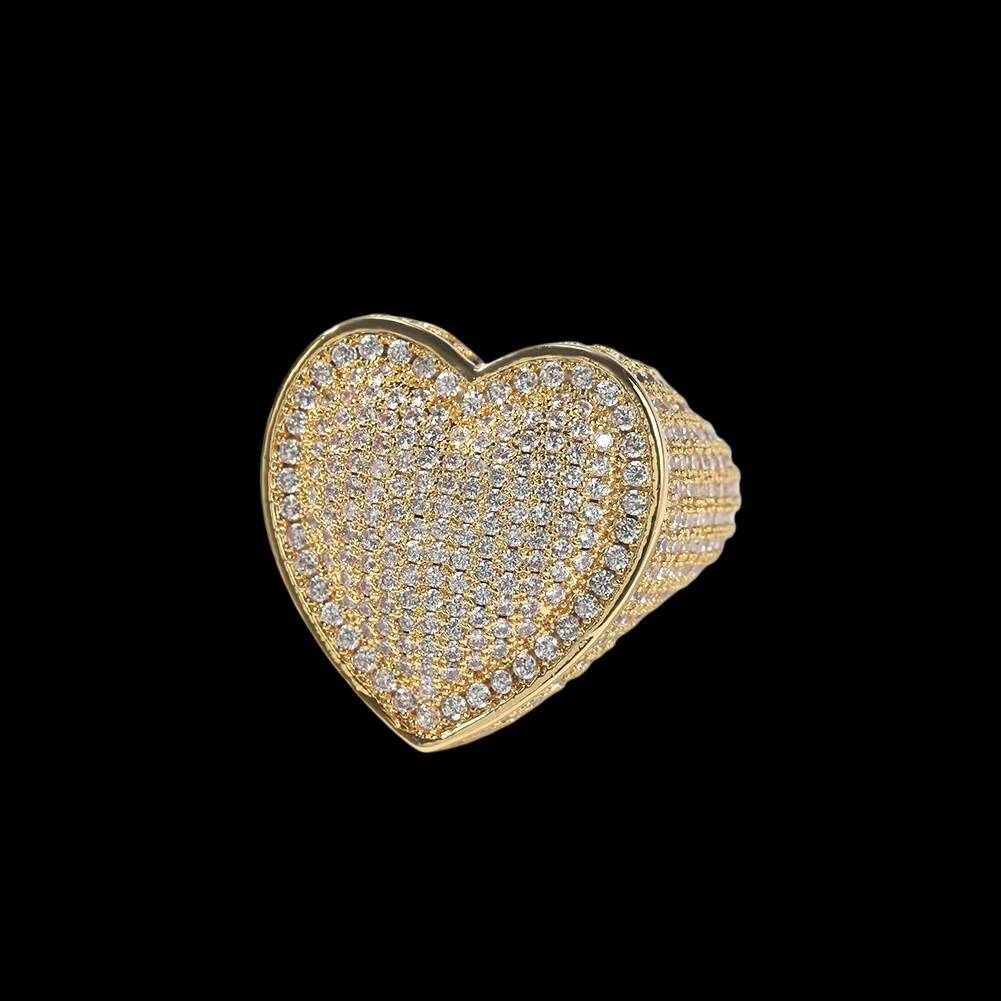 Street Fashion Hip Hop Ring Copper Inlaid with 3A MoissaniteVVS Big Love Heart Finger Ring Internet Celebrity Trendy Accessories