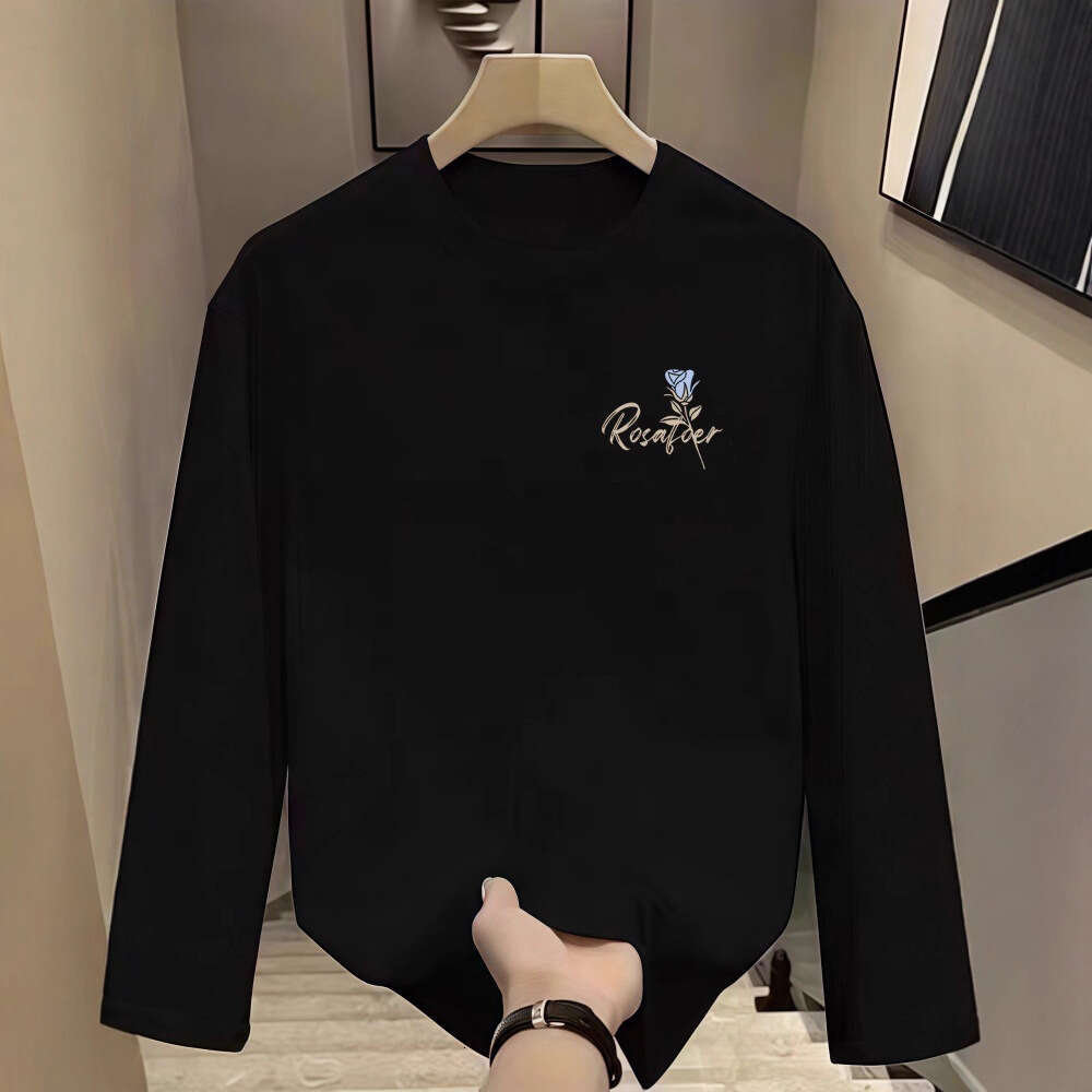 Spring and autumn pure cotton long-sleeve t-shirt for men, trendy brand ins style, printed large size loose-fitting base shirt