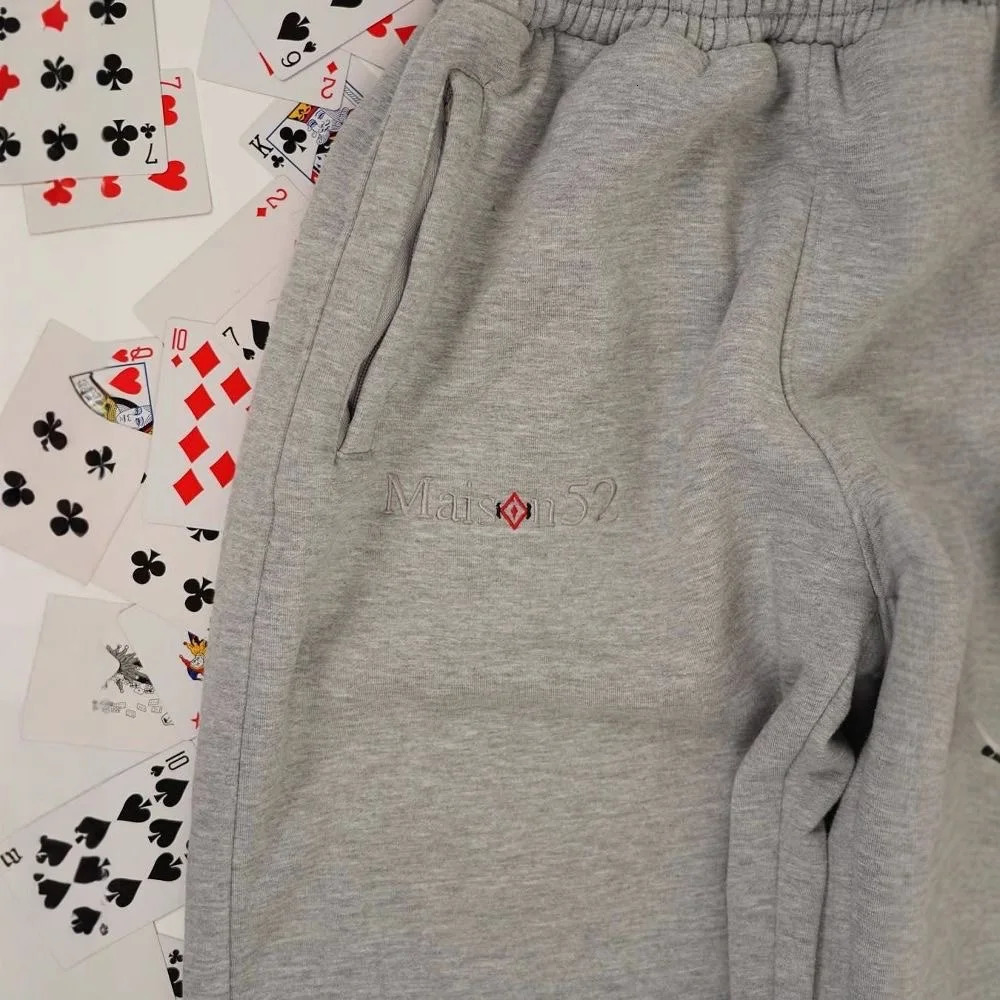 Men Heart-shaped Embroidery Print Europe America Two Piece Wide Leg Pants Casual Grey Loose Sports 260303