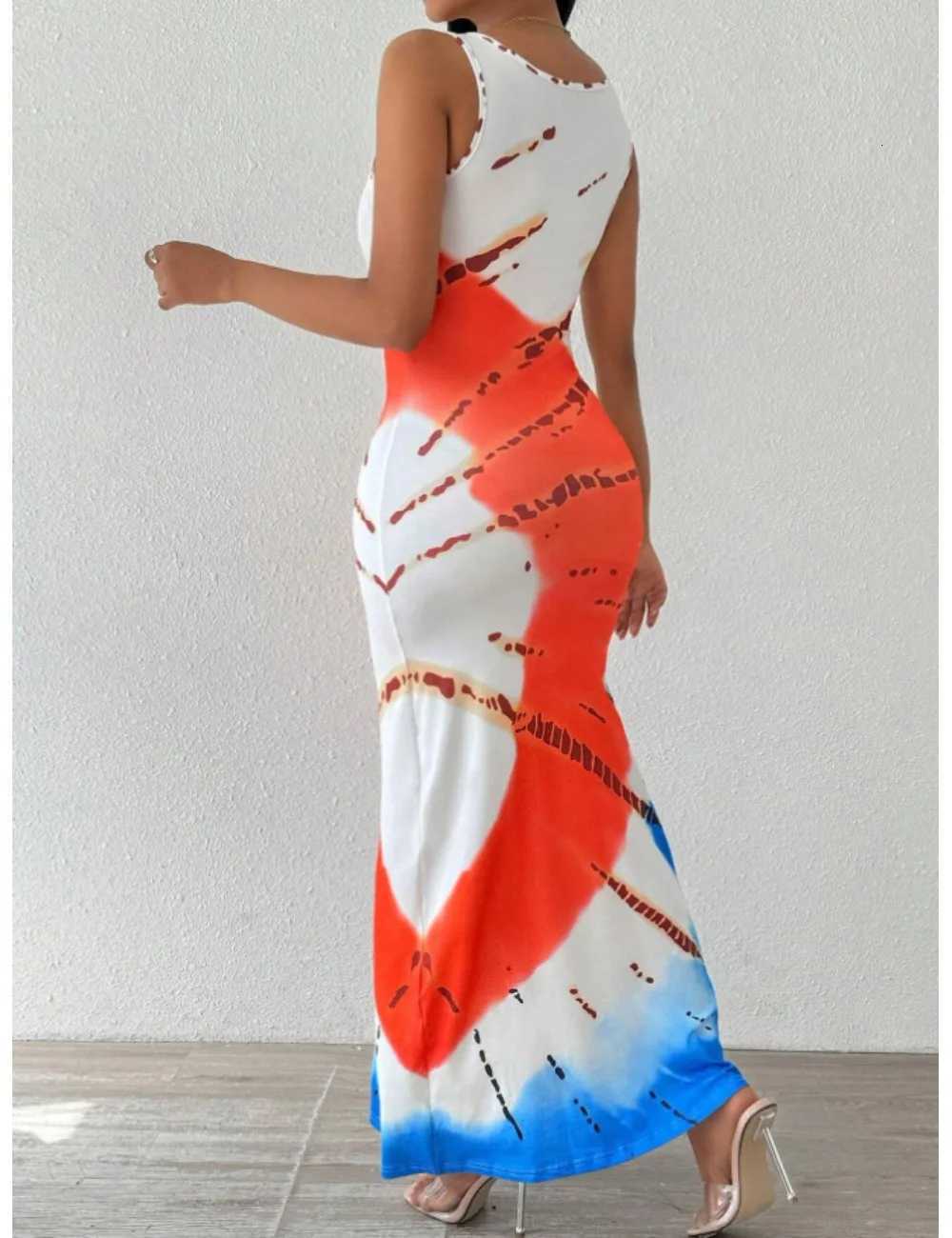 Elegant plus-size printed tie-dye dress for women X260306
