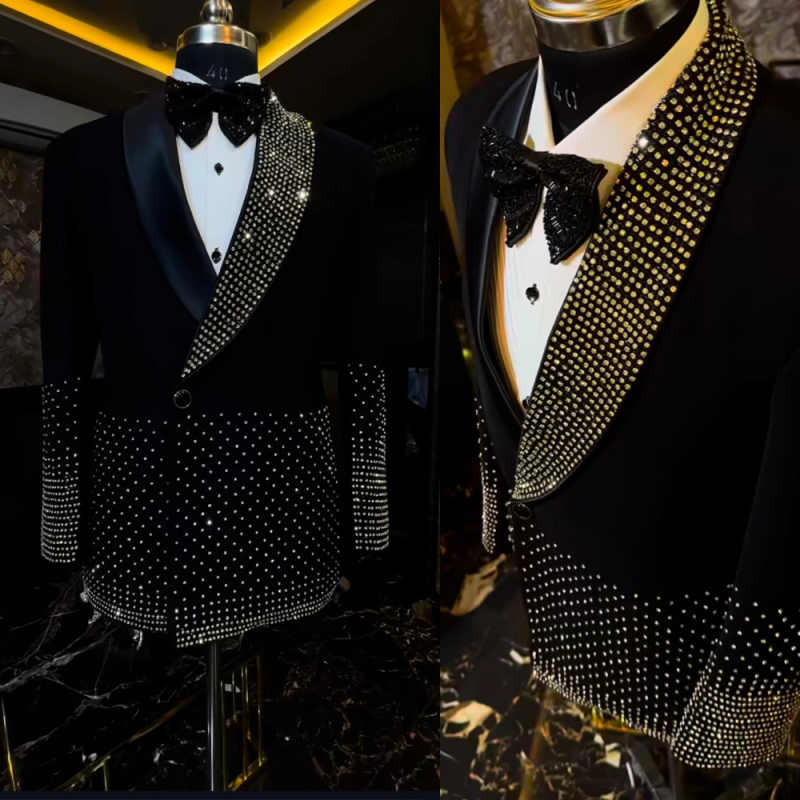 Exquisite Wedding Tuxedos Handmade Beaded 1 Piece Set Jacket Men Suit Luxurious Shawl Lapel Groom Business Blazers Customized