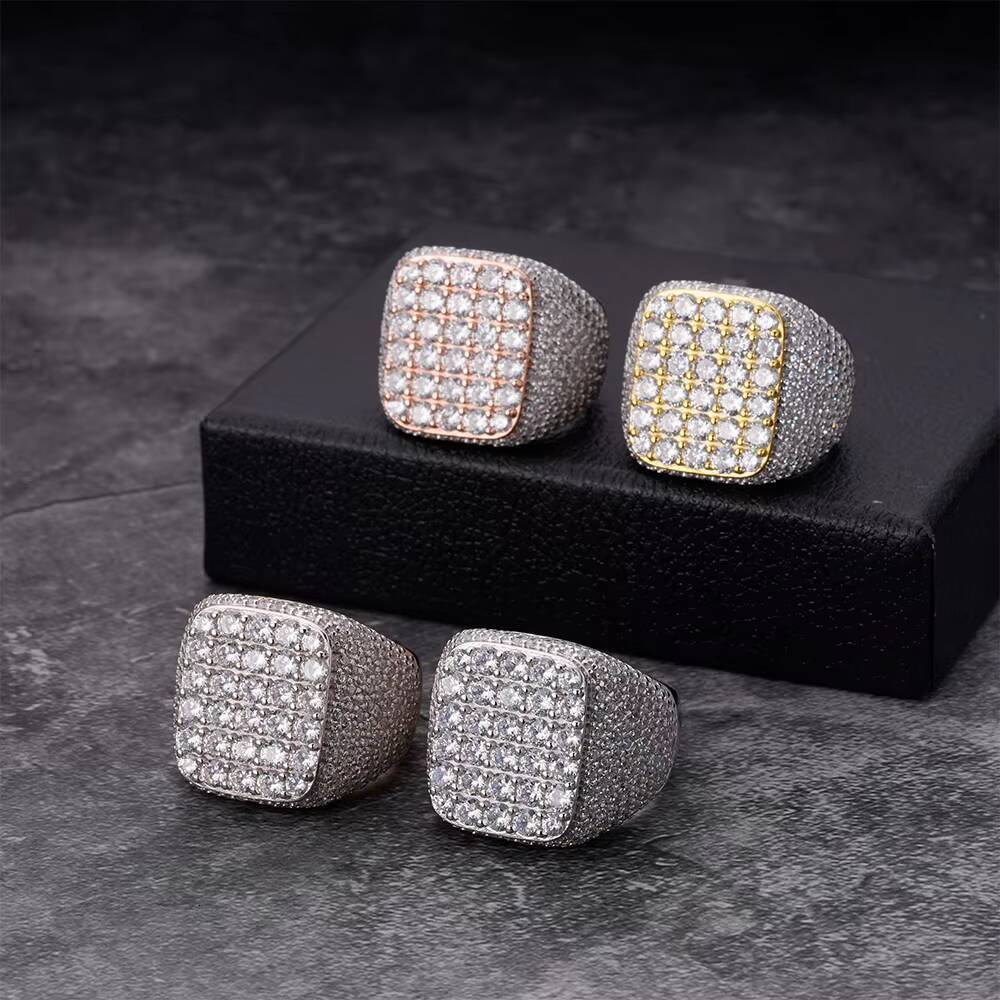 Hip Hop Fine Jewelry Moissanite Diamond Cubic Zirconia Zircon Ring Men 925 Sterling Silver Iced Out Custom Ring for Men