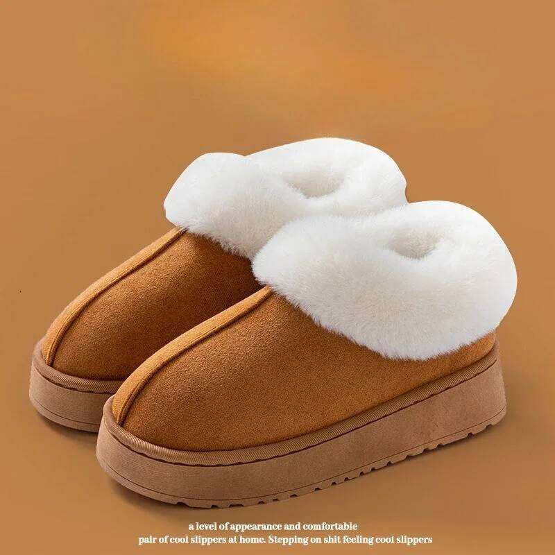 Anti-slip Shoe Thick Plush Snow 2025 New Women Faux Suede Platform Fur Winter Boots Woman Slip On Warm Cotton Padded Shoes