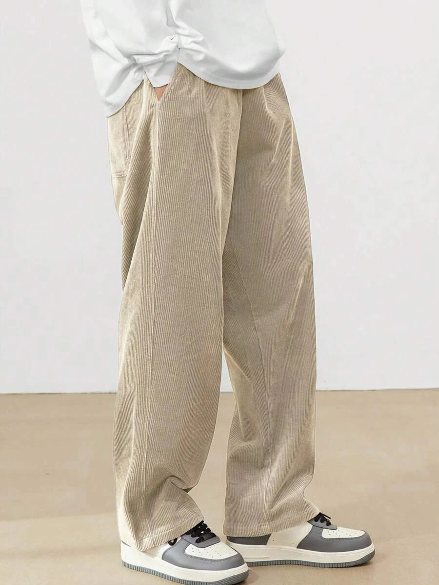2026 fashion Mens Corduroy Straight Casual Pants spring autumn Outdoor Streetwear with Drawstring Elastic Waist 260304
