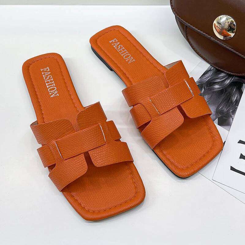 Summer Women's Leather Flat Exposed Heel Beach Shoes Couple's Slip-On Casual Footwear Comfortable Foot Fashion Sandals