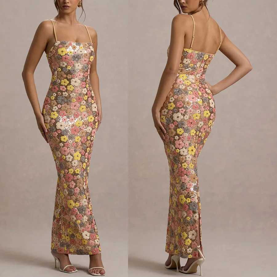 Summ Women Flowers Sequin Patchwork Slim Party Long Dress Strapless Fashion Maxi Dress Sexy Sleeveless Ladies Dress Vestidos X260306