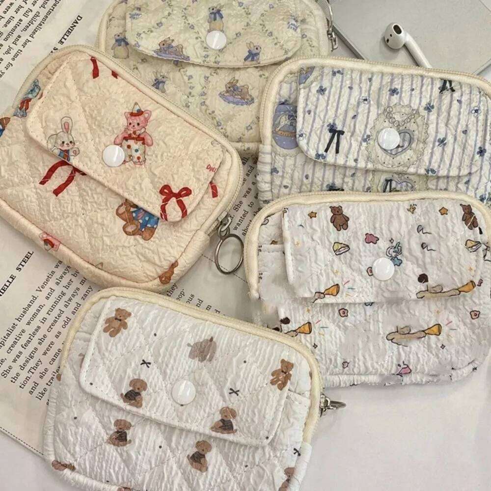 Flower Floral Coin Purse Large Capacity Korean Style Small Makeup Lipstick Earphone Pinted Mini Canvas Storage Bag C260304