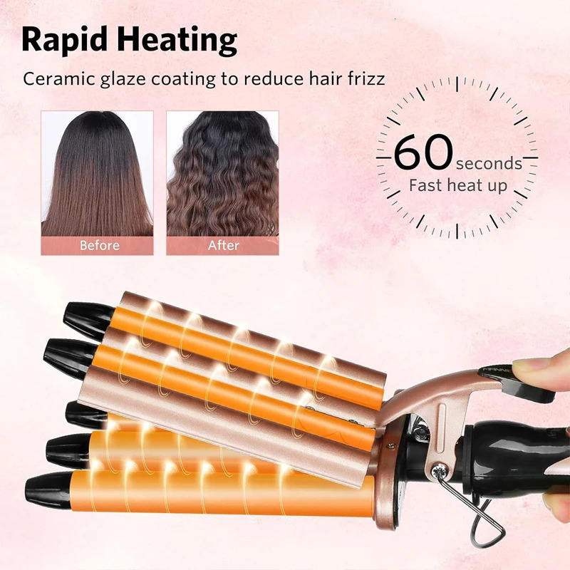 Quick Heating Ceramic 2 Temperature Controlled Curling iron Portable PTC heating 5 buckets of wave curling iron 260305