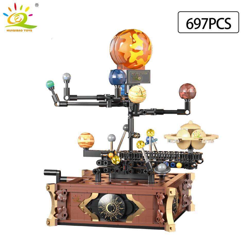 HUIQIBAO MOC Space Solar system orbit planet Model small Building Block Aerospace Ornament Brick Toy For Children Desk Decor. Z260306