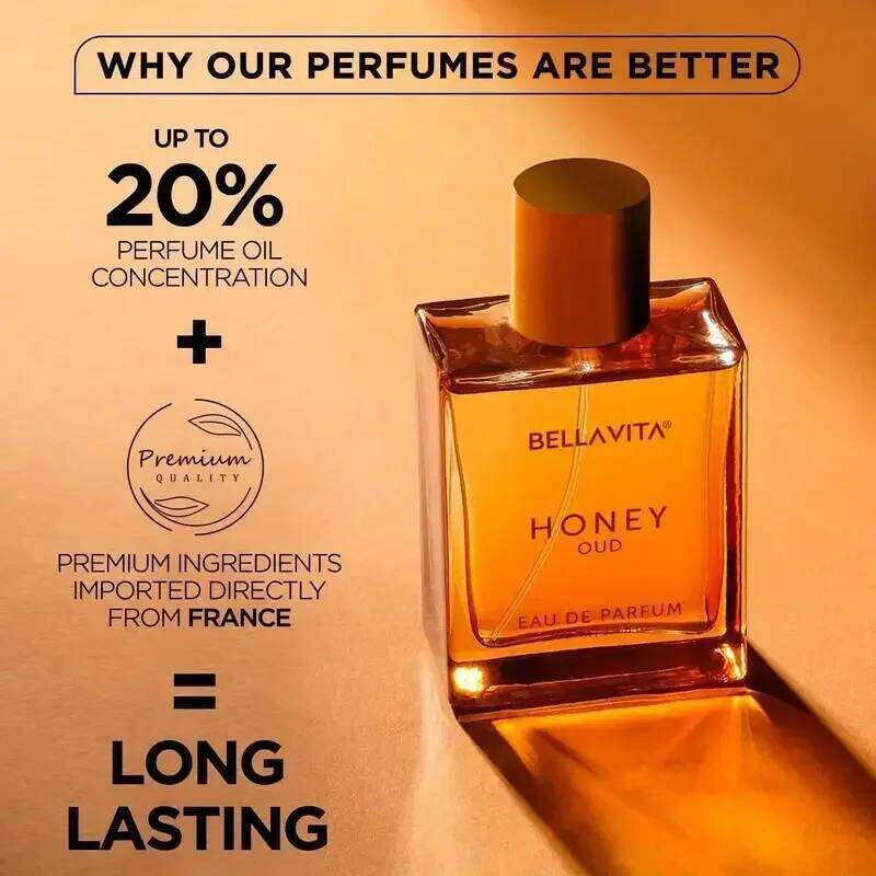 BellaVita Honey OUD Perfume for Women Men 100ml Vanilla, Bergamot & Patchouli Notes | Long-Lasting Arabian Unisex Perfumes 26H0306