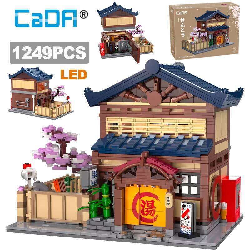 Cada Sushi HouseBricks Shop LED Japanese Steamed Bun House Building Blocks Summer Cafe cada Toy Street View Series set Z260305