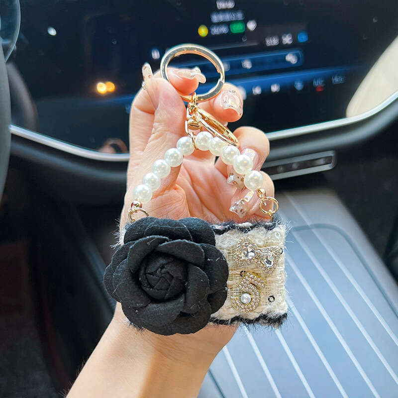 Unique Camellia Flower Model Korean Style Women's Car Keychain Creative Bag Decoration Small Pendant