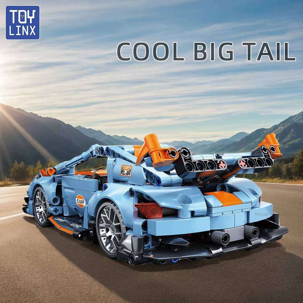 TOYLINX 523pcs Blue Supercar Building Block Set 1:18 Pull Back Mechanical Racing Sports Car Construction Toy Ideal Gift for Boys Z260305