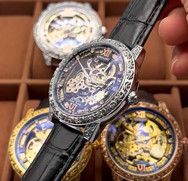 Kaleidoscope New Classical sculpture Automatic Mechanical Retro High-end Leather Men's Watch