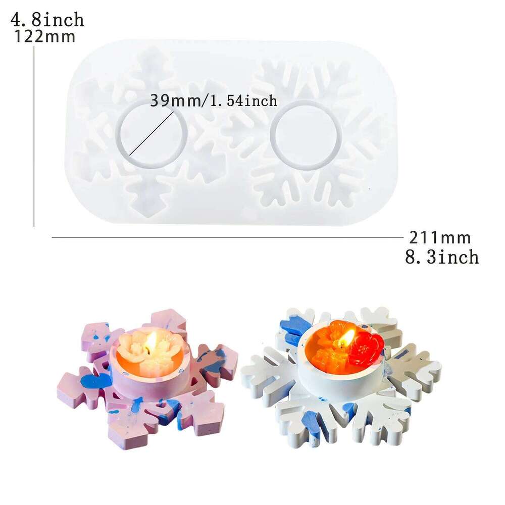 Snowflake Candle Holder Mold for Resin, Silicone, Gypsum, Clay with Central Hole - Christmas, Winter, New Year's Eve XJ260305
