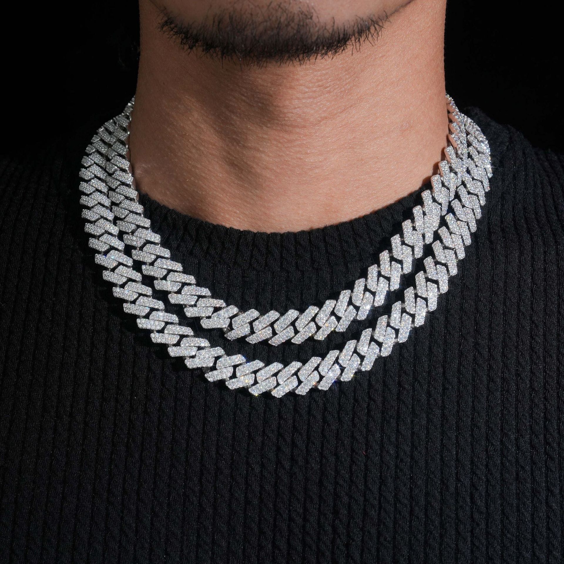 13mm diamond-shaped two-row stone hip-hop Cuban necklace 925 silver inlaid with VVS moissanite personalized Cuban chain