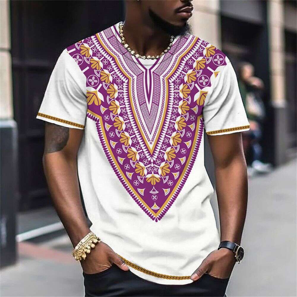 New European and American Cross-Border Trendy T-Shirt Export Ethnic Style Men's Loose Casual Short Sleeve Top