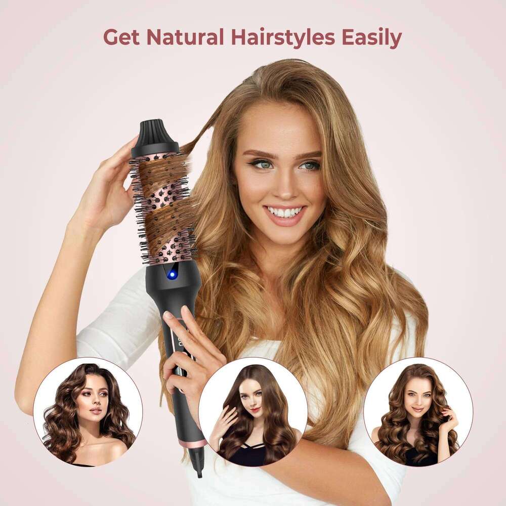 Heated Brush 3-in-1 Ionic Curler/Straightener with Anti-Scald Electric Curl Wand Curling Iron Hair Styling Tools 26Y0306