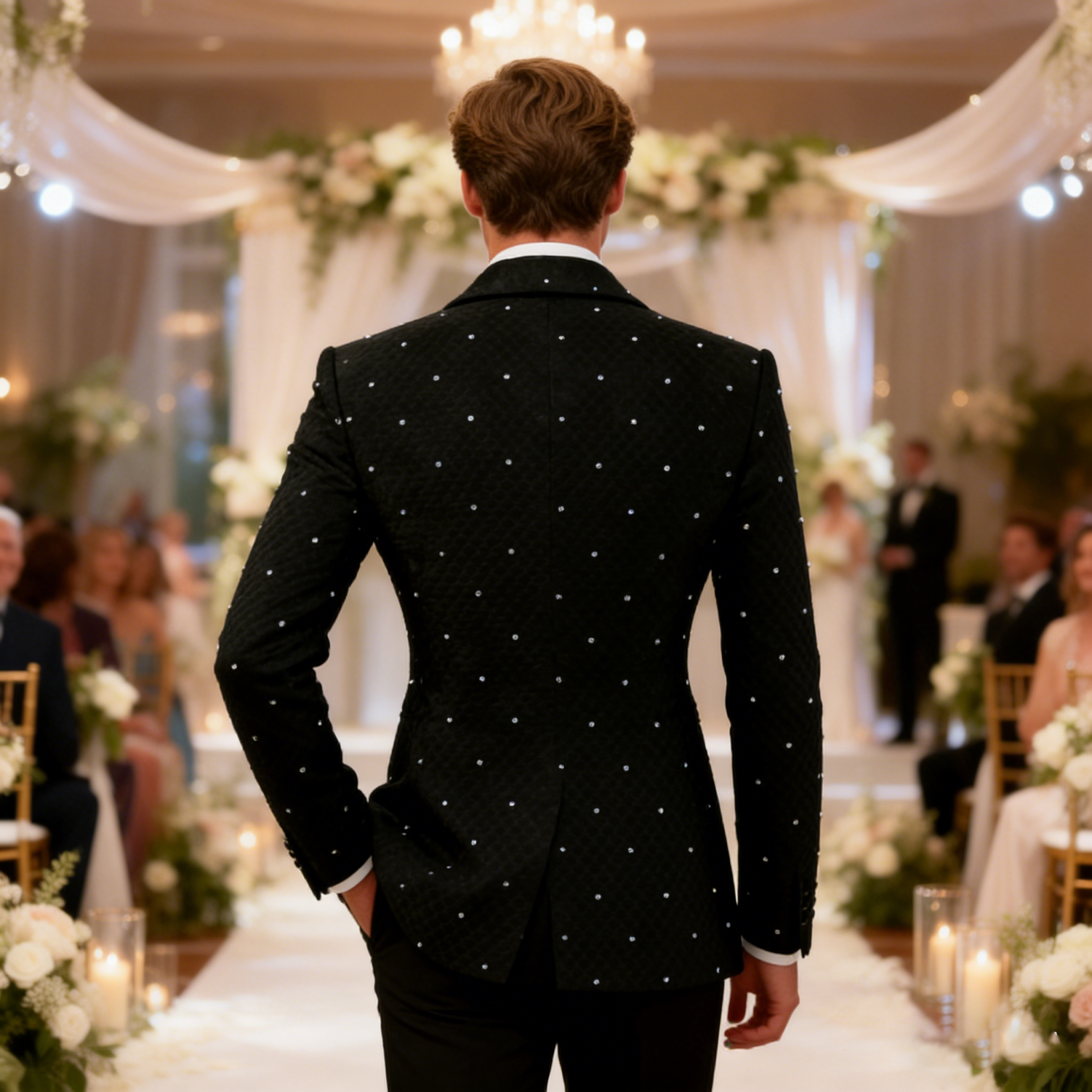 Classic Crystal Wedding Groom Suit 2-Pieces Blazer Pant Peaked Lapel Formal Occasions Party Customized Ropa Hombre