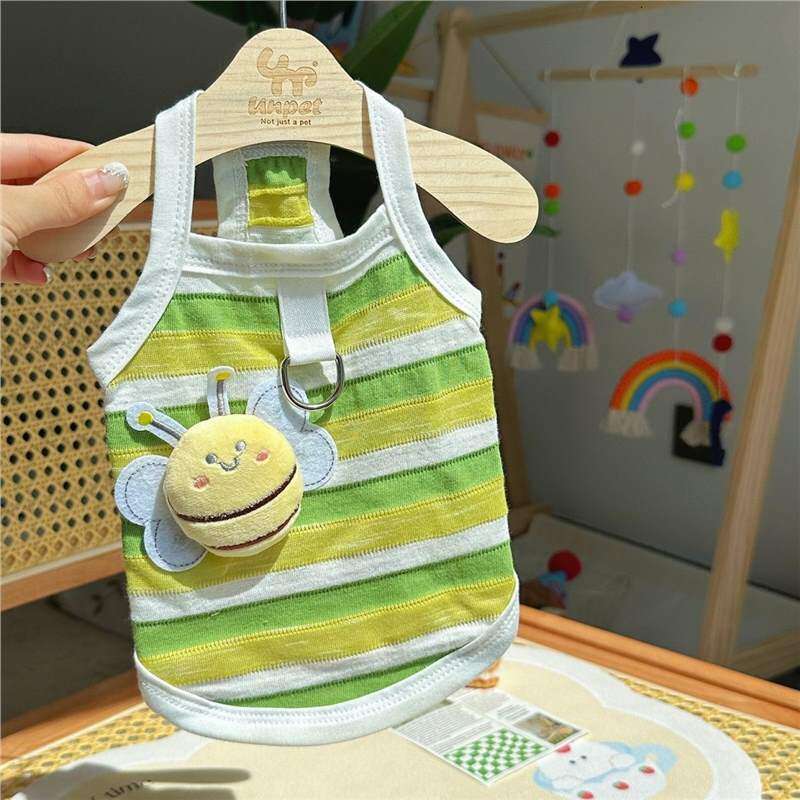Little Bee Striped 3D Suspender Dog Clothes Spring Summer Thin Bichon Teddy Schnauzer Vest Comfortable Breathable Bamubi