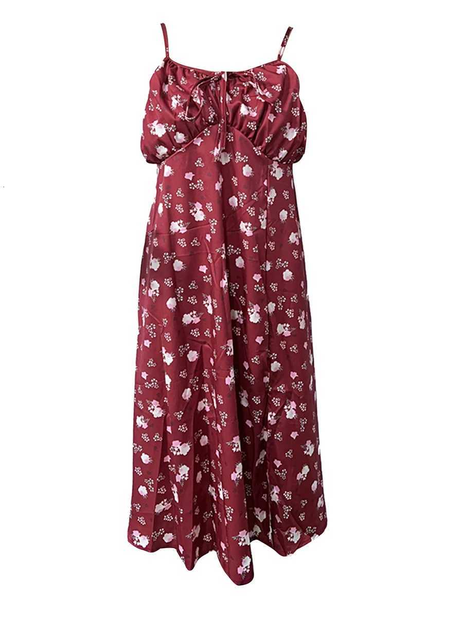 Floral Summer Dress Women Flower Print Spaghetti Strap Sleeveless High Slit Dress X260306