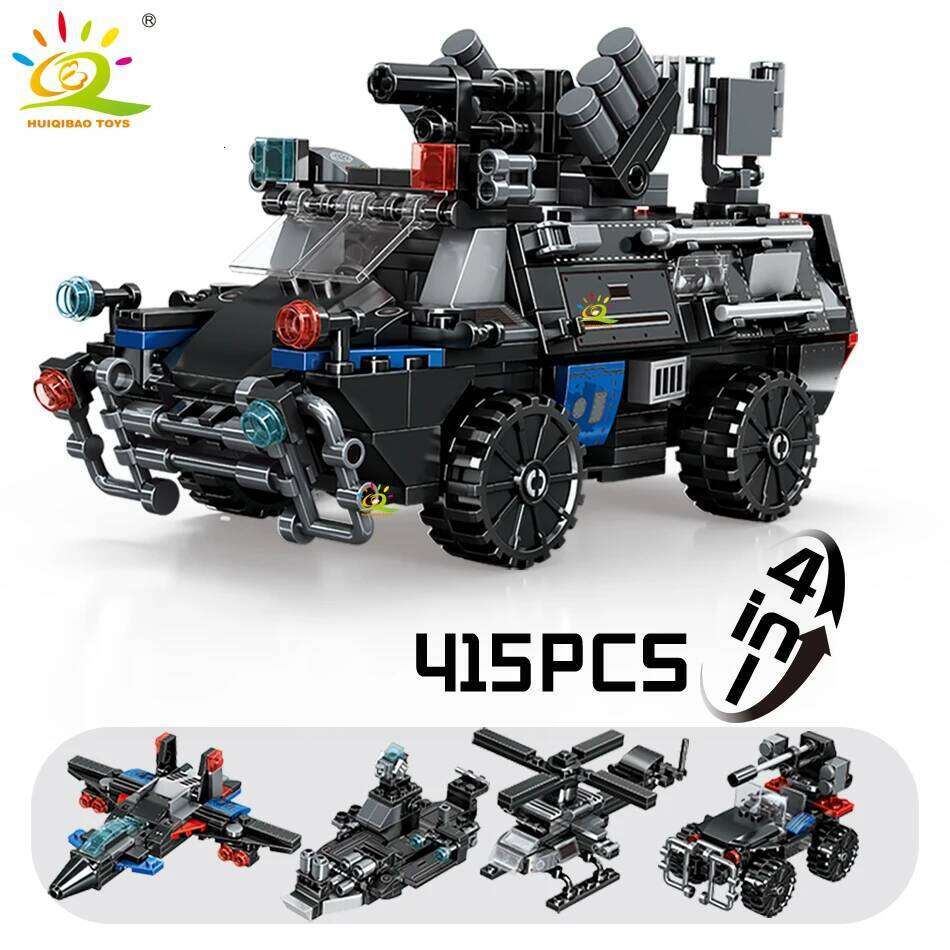 HUIQIBAO SWAT Police Truck Model Building Blocks City Helicopter Vehicle Car Figures Bricks Educational Toy For Children GIFT Z260306
