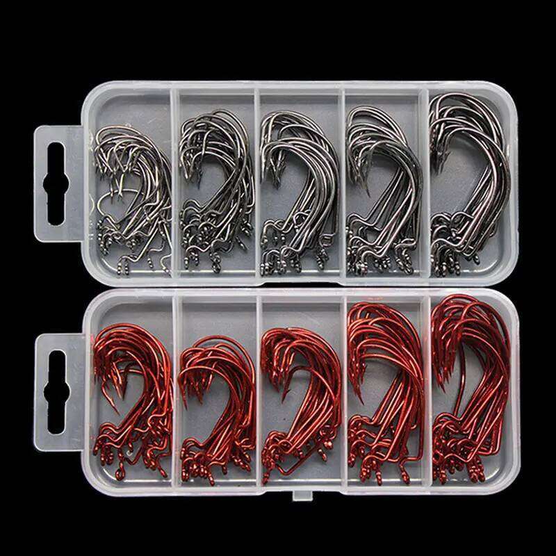 AS 50pcs/lot Texan Soft Worm High Carbon Steel Wide Super Lock Fishhooks Lure Softjerk Hooks Fishing Tackle Y260305