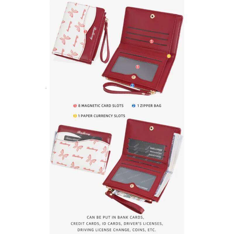 New Butterfly Color-Blocking Women's Short Wallet, Fashionable Pu Multi-Functional Clip, Trendy Multi-Slot Card Bag, Coin Purse C260304