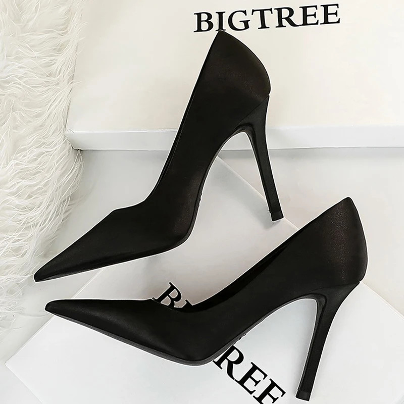 BIGTREE Shoes Silk Satin Woman Pumps Fashion High Heels 2026 Stiletto 10 Cm Heels Sexy Party Shoes Lady Pumps Large Size 43 260306