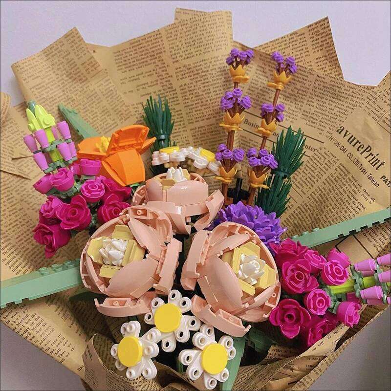 Creative Romantic Rose Flower Bouquet Building Blocks Home Desk Plant Decoration Assemble Bricks Toys Gifts For Girls Lady Z260305