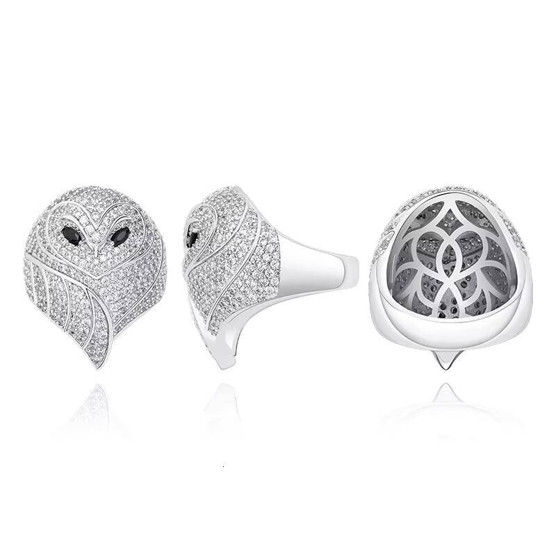 Fashion Cute CZ Animal Owl Design Ring Zircon Brass Gold Plated Hip Hop Iced Out Lab Diamond Finger Jewelry for Men Women Unisex