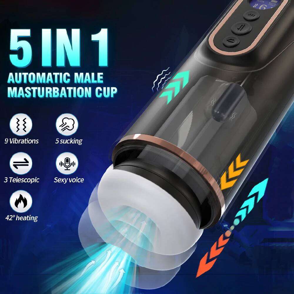 Automatic Telescopic Sucking Male Masturbator Vibrating Intelligent Heating Sexy Voice Earphone Pocket Pussy Sex Toy for Men W260305
