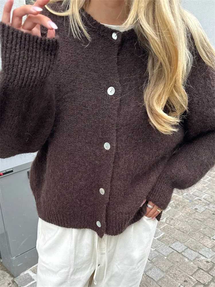 Womens Knit Outerwear Solid Color Cardigan Fuzzy Long Sleeve Button Down Sweater Soft Knit Tops M260306