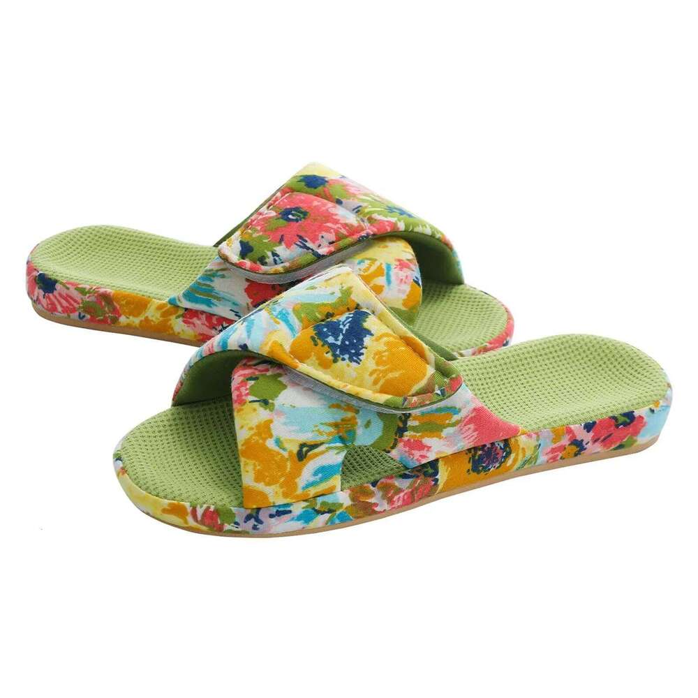 Litfun Open Toe Women Slippers Breathable Soft Bottom Indoor Home Shoes Waffle Cotton Slides Female Memory Foam Printed Sandals