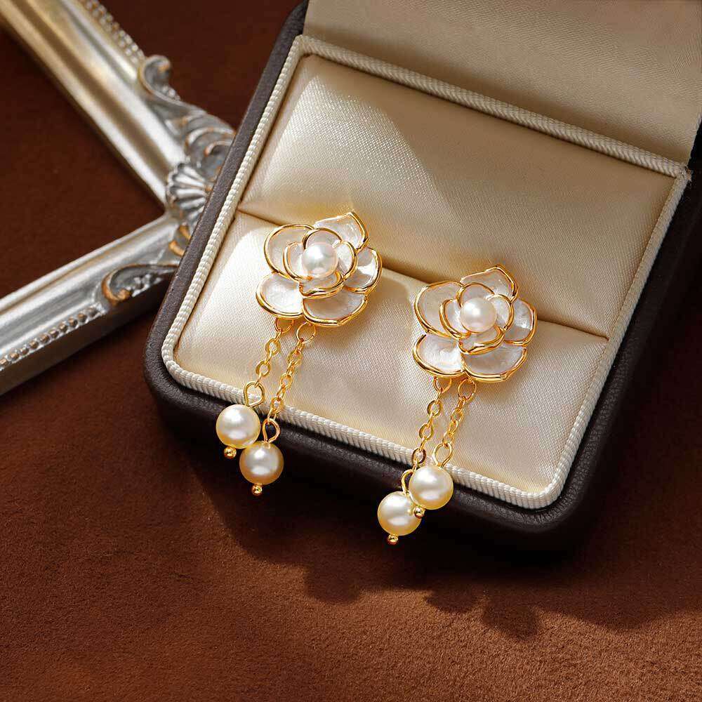 Camellia Earrings For Women 2025 New Trendy High-end Floral Stud Earrings Light Luxury Niche Design Pearl Earrings