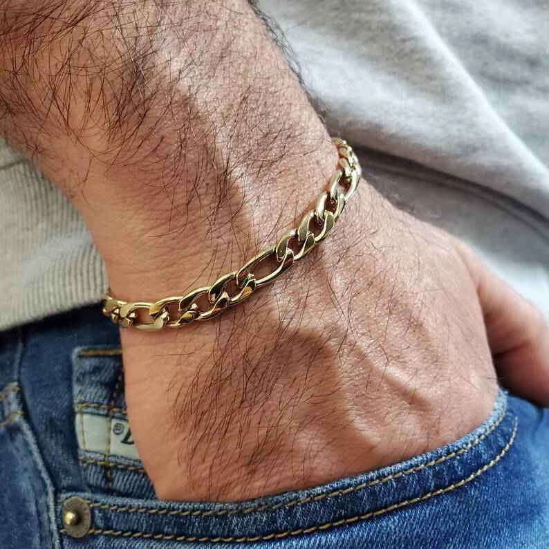 RINNTIN SB66 Wholesale Price of Factory 925 Sterling Silver 5mm 7mm Solid Diamond-Cut Figaro Link Chain Bracelet for Men