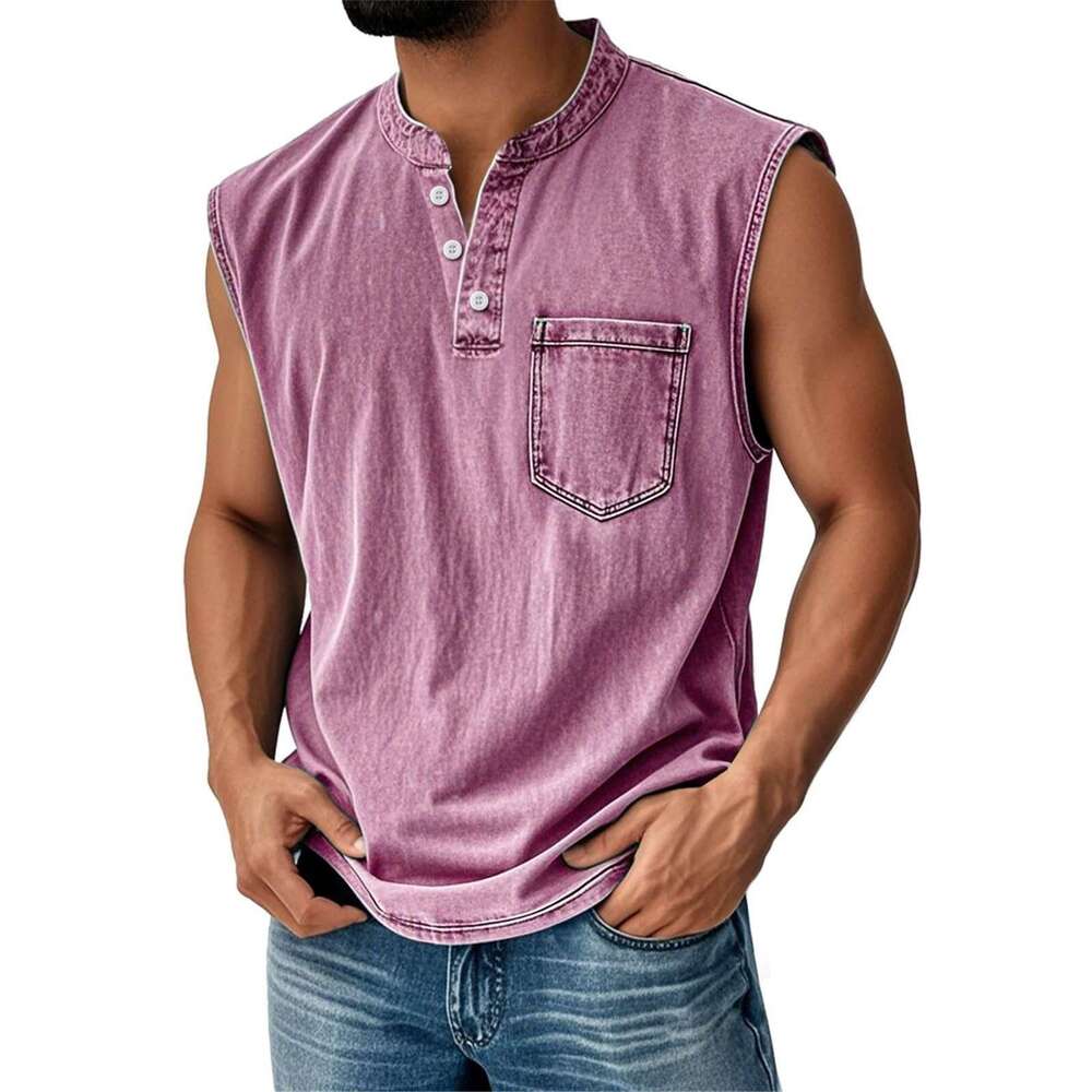 2026 European and American popular sleeveless for young men, casual trendy open-front T-shirt wholesale
