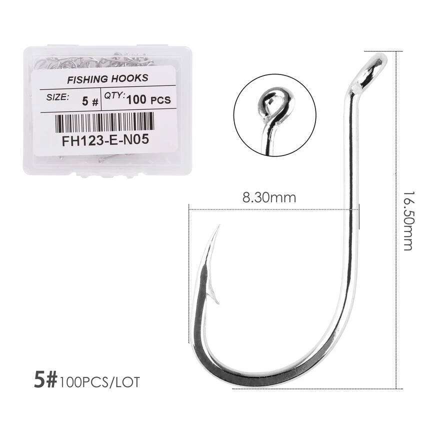 100pc / Box Stainless Steel Octopus Fishhook Sea Fishing Hooks 1#-10# Barbed Ringed Long Shank Saltwater Jigging Hook Japan S260305
