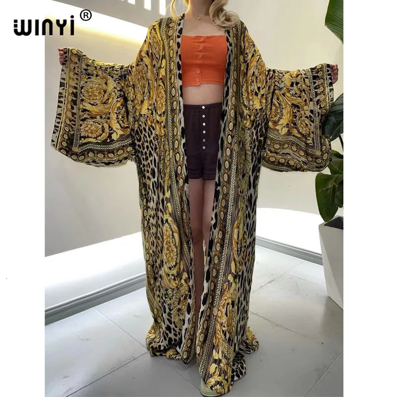 WINYI 2024 vestido longo Women Cardigan robe Cocktail sexcy Boho Maxi African Holiday Batwing Sleeve Silk Robe 260228