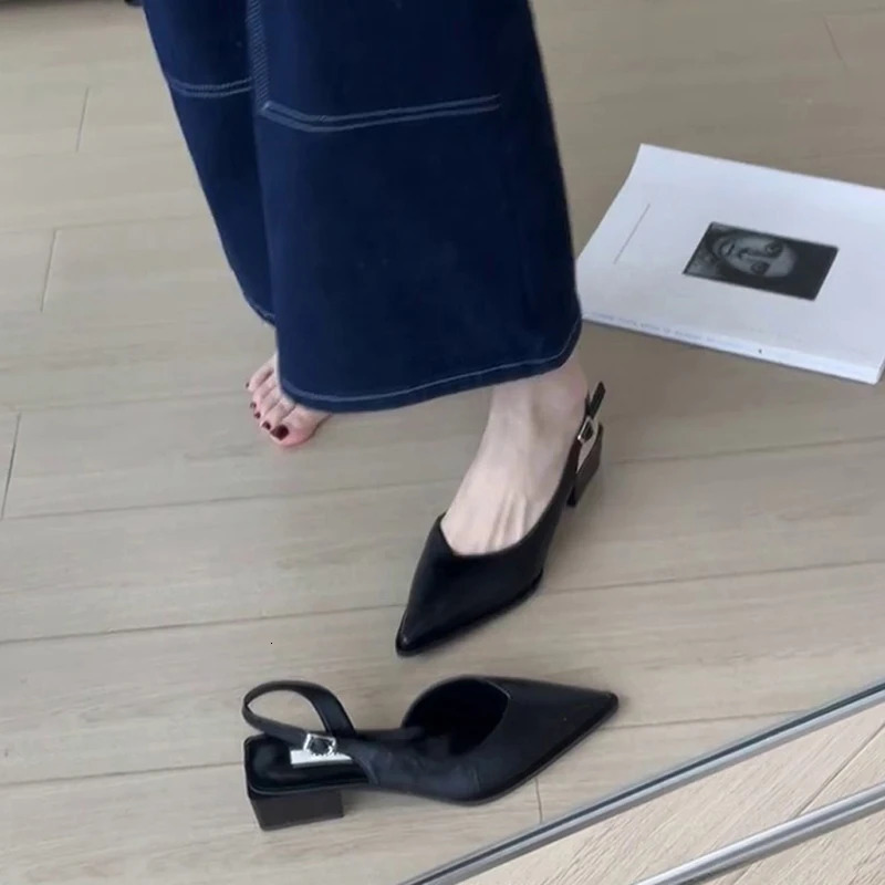 Summer Fashion Pointed Toe Women Sandals Shallow Low Heel Slingbacks Ladies Casual Dress Street Style Shoes 260303